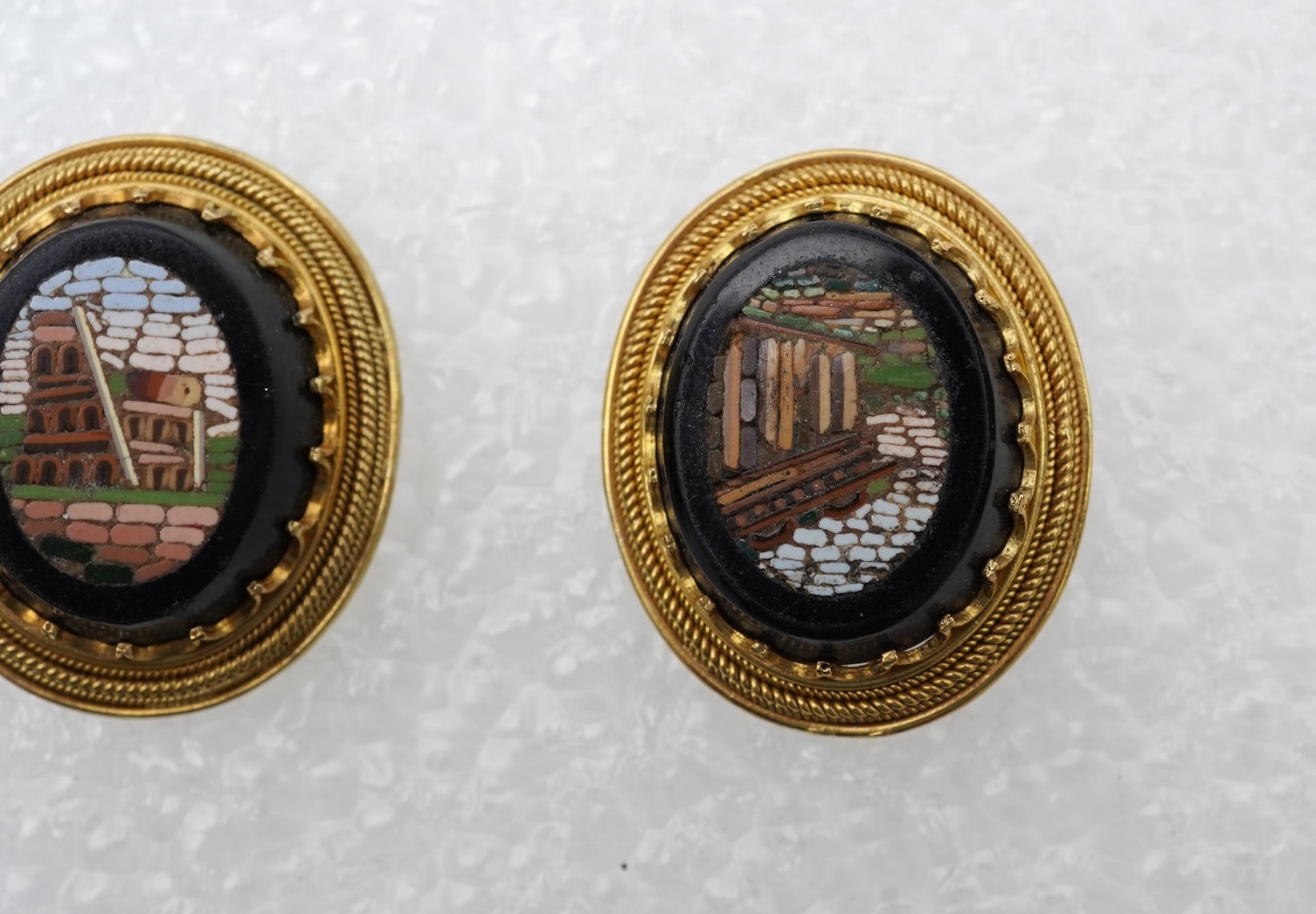 A pair of gold and micromosaic earrings, Italy, late 19th/early 20th century